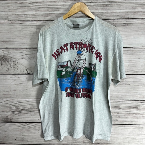 Vintage Heat Stroke It Never Rains Bicycle Marathon Promo Tee Shirt XL - Picture 1 of 5